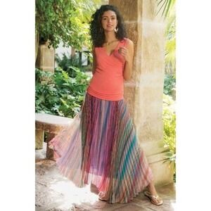 Soft Surroundings Pleated Chiffon Maxi Skirt Petite L Asymmetrical Whimsy Boho